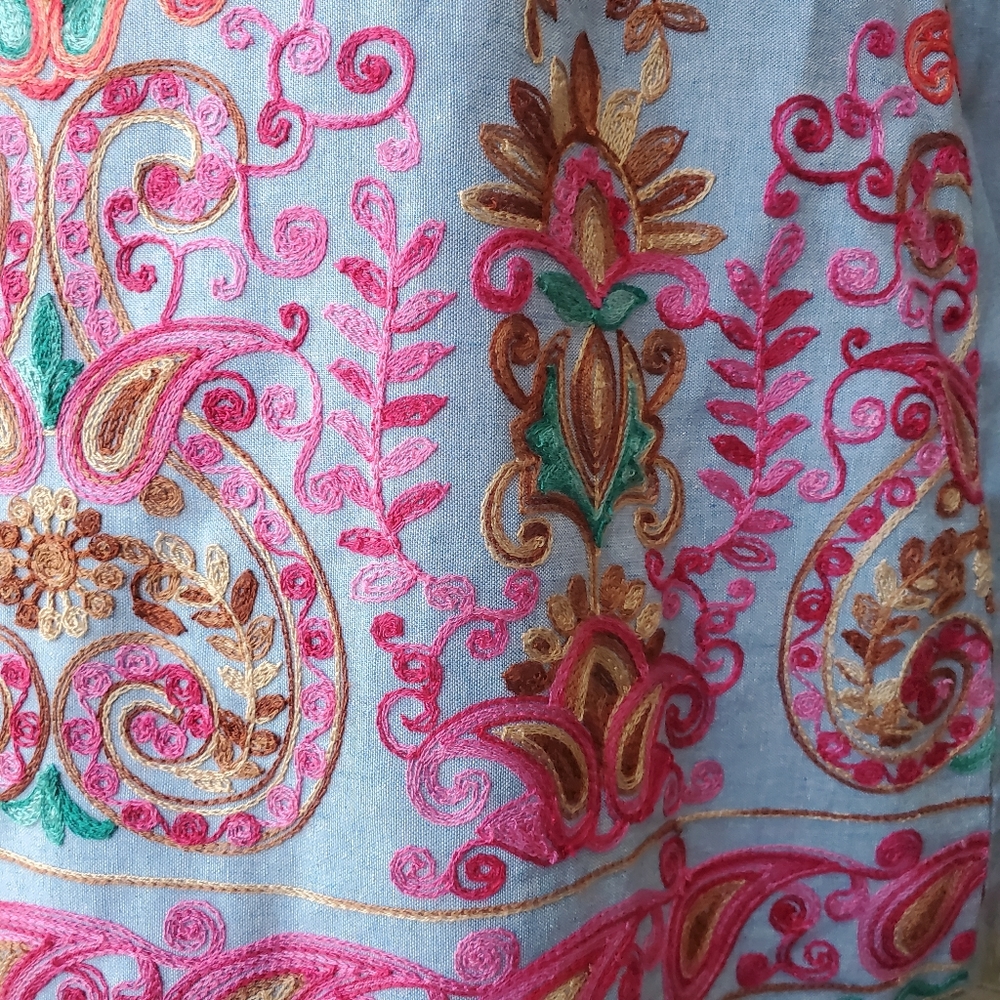 Entro Embroidered Pattern Denim Spring Dress M - image 4